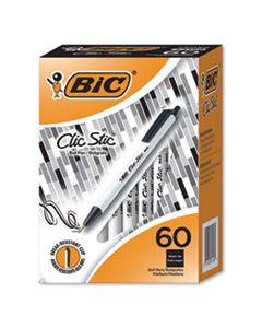 BICCSM60BK CLIC STIC RETRACTABLE BALLPOINT PEN, MEDIUM 1.2 MM, BLACK INK, WHITE BARREL, 60/PACK