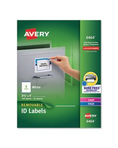 AVE6464 REMOVABLE MULTI-USE LABELS, INKJET/LASER PRINTERS, 3.33 X 4, WHITE, 6/SHEET, 25 SHEETS/PACK