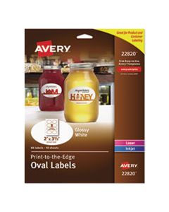 AVE22820 OVAL LABELS W/ SURE FEED & EASY PEEL, 2 X 3 1/3, GLOSSY WHITE, 80/PACK
