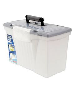 STX61511U01C PORTABLE LETTER/LEGAL FILEBOX WITH ORGANIZER LID, LETTER/LEGAL FILES, 14.5" X 10.5" X 12", CLEAR/SILVER