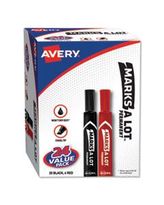 AVE98088 MARKS A LOT LARGE DESK-STYLE PERMANENT MARKER VALUE PACK, BROAD CHISEL TIP, ASSORTED COLORS, 24/SET