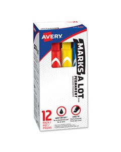 AVE24800 MARKS A LOT LARGE DESK-STYLE PERMANENT MARKER, BROAD CHISEL TIP, ASSORTED COLORS, 12/SET