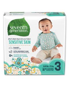 SEV44062 FREE AND CLEAR BABY DIAPERS, SIZE 3, 16 LBS TO 24 LBS, 124/CARTON