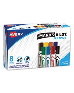 AVE24411 MARKS A LOT DESK-STYLE DRY ERASE MARKER, BROAD CHISEL TIP, ASSORTED COLORS, 8/SET