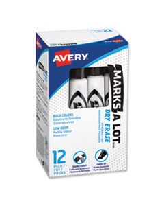 AVE24408 MARKS A LOT DESK-STYLE DRY ERASE MARKER, BROAD CHISEL TIP, BLACK, DOZEN