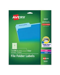 AVE5029 CLEAR PERMANENT FILE FOLDER LABELS WITH SURE FEED TECHNOLOGY, 0.66 X 3.44, CLEAR, 30/SHEET, 15 SHEETS/PACK
