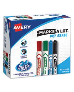 AVE29870 MARKS A LOT DESK/PEN STYLE DRY ERASE MARKER COMBO PACK, 12 BROAD BULLET TIP, 12 BROAD CHISEL TIP, ASSORTED COLORS, 24/PACK