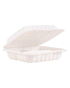 DCC90MFPPHT3 HINGED LID THREE COMPARTMENT CONTAINERS, 9" X 8.8" X 3", WHITE, 150/CARTON
