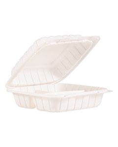 DCC85MFPPHT3 HINGED LID THREE COMPARTMENT CONTAINERS, 8.3" X 8" X 3", WHITE, 150/CARTON