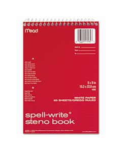 MEA43082 SPELL-WRITE WIREBOUND STENO BOOK, GREGG RULE, 6 X 9, WHITE, 80 SHEETS