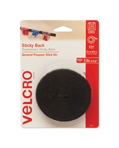 VEK90086 STICKY-BACK FASTENERS WITH DISPENSER, REMOVABLE ADHESIVE, 0.75" X 5 FT, BLACK