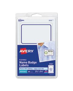 AVE5151 FLEXIBLE ADHESIVE NAME BADGE LABELS, 3.38 X 2.33, WHITE/BLUE BORDER, 40/PACK