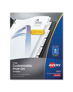 AVE11517 CUSTOMIZABLE PRINT-ON DIVIDERS, LETTER, 5-TABS/SET, 25 SETS/PACK