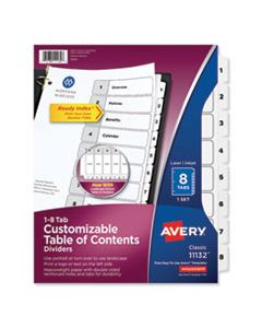 AVE11132 CUSTOMIZABLE TOC READY INDEX BLACK AND WHITE DIVIDERS, 8-TAB, LETTER