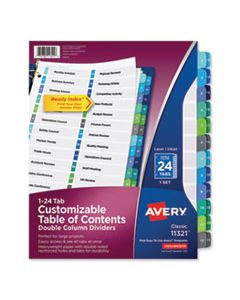 AVE11321 CUSTOMIZABLE TOC READY INDEX DOUBLE COLUMN MULTICOLOR DIVIDERS, 24-TAB, LETTER