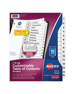 AVE11142 CUSTOMIZABLE TOC READY INDEX BLACK AND WHITE DIVIDERS, 15-TAB, LETTER