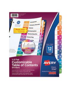 AVE11141 CUSTOMIZABLE TOC READY INDEX MULTICOLOR DIVIDERS, 12-TAB, LETTER