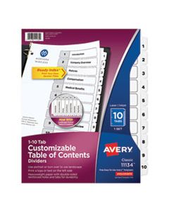 AVE11134 CUSTOMIZABLE TOC READY INDEX BLACK AND WHITE DIVIDERS, 10-TAB, LETTER