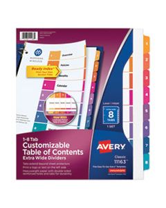 AVE11163 CUSTOMIZABLE TOC READY INDEX MULTICOLOR DIVIDERS, 8-TAB, LETTER