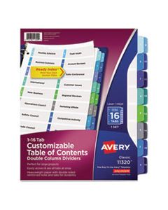 AVE11320 CUSTOMIZABLE TOC READY INDEX DOUBLE COLUMN MULTICOLOR DIVIDERS, 16-TAB, LETTER