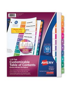 AVE11165 CUSTOMIZABLE TOC READY INDEX MULTICOLOR DIVIDERS, 10-TAB, LETTER