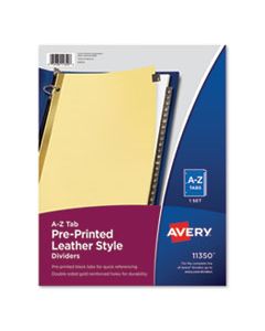 AVE11350 PREPRINTED BLACK LEATHER TAB DIVIDERS W/GOLD REINFORCED EDGE, 25-TAB, LTR