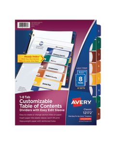 AVE12172 READY INDEX CUSTOMIZABLE TABLE OF CONTENTS, ASST DIVIDERS, 8-TAB, LTR, 6 SETS