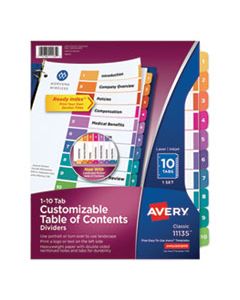 AVE11135 CUSTOMIZABLE TOC READY INDEX MULTICOLOR DIVIDERS, 10-TAB, LETTER