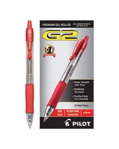 PIL31279 G2 PREMIUM RETRACTABLE GEL PEN, ULTRA-FINE 0.38MM, RED INK, CLEAR/RED BARREL