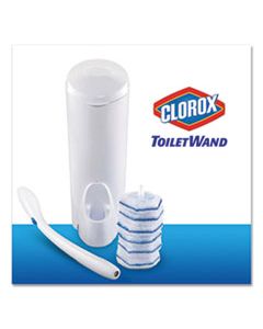 CLO03191 TOILET WAND DISPOSABLE TOILET CLEANING KIT: HANDLE, CADDY & REFILLS, WHITE