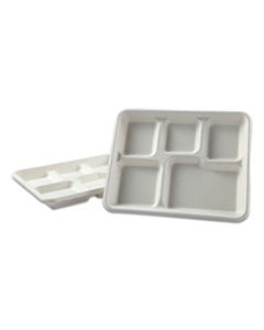 BWKTRAYWF128 BAGASSE MOLDED FIBER DINNERWARE, 5-COMPARTMENT TRAY, 8" X 12", WHITE, 500/CARTON