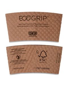 ECOEG2000 ECOGRIP HOT CUP SLEEVES - RENEWABLE AND COMPOSTABLE, FITS 12, 16, 20, 24 OZ CUPS, KRAFT, 1,300/CARTON