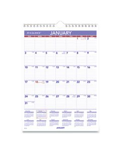 AAGPM128 MONTHLY WALL CALENDAR WITH RULED DAILY BLOCKS, 8 X 11, WHITE, 2024