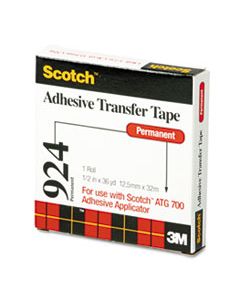 MMM92412 ADHESIVE TRANSFER TAPE, 1/2" WIDE X 36YDS