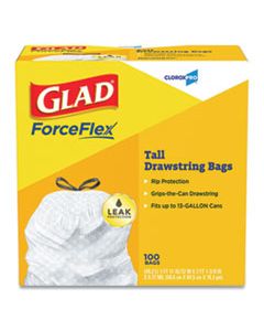 CLO78526 GLAD TALL KITCHEN DRAWSTRING TRASH BAGS, 13 GAL, 0.72 MIL, 24" X 27.38", GRAY, 100/BOX
