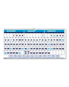 HOD3647 RECYCLED THREE-MONTH HORIZONTAL WALL CALENDAR, 17 X 8, 14-MONTH,  2024-2025