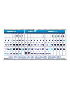 HOD3648 RECYCLED THREE-MONTH HORIZONTAL WALL CALENDAR, 23.5 X 12, 14-MONTH,  2024-2025