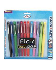 PAP74423 POINT GUARD FLAIR BULLET POROUS POINT STICK PEN, 0.7MM, ASSORTED INK/BARREL, 12/SET