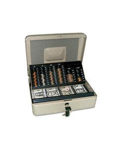 PMC04967 3-IN-1 CASH-CHANGE-STORAGE STEEL SECURITY BOX W/KEY LOCK, PEBBLE BEIGE