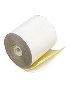 PMC08963 IMPACT PRINTING CARBONLESS PAPER ROLLS, 3" X 90 FT, WHITE/CANARY, 50/CARTON