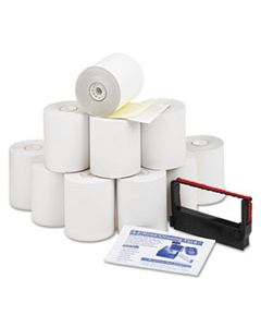 PMC09300 IMPACT PRINTING CARBONLESS PAPER ROLLS, 3" X 90 FT, WHITE/CANARY, 10/PACK