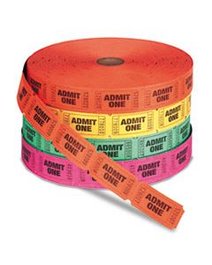 PMC59002 ADMIT ONE SINGLE TICKET ROLL, NUMBERED, ASSORTED, 2000/ROLL, 4 ROLLS/PACK