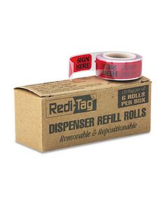 RTG91002 ARROW MESSAGE PAGE FLAG REFILLS, "SIGN HERE", RED, 6 ROLLS OF 120 FLAGS/BOX