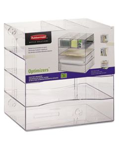 RUB94600ROS OPTIMIZERS FOUR-WAY ORGANIZER WITH DRAWERS, PLASTIC, 10 X 13 1/4 X 13 1/4, CLEAR