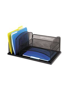 SAF3254BL ONYX DESK ORGANIZER WITH THREE HORIZONTAL AND THREE UPRIGHT SECTIONS, LETTER SIZE FILES, 19.5" X 11.5" X 8.25", BLACK