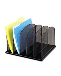 SAF3256BL ONYX MESH DESK ORGANIZER WITH UPRIGHT SECTIONS, 5 SECTIONS, LETTER TO LEGAL SIZE FILES, 12.5" X 11.25" X 8.25", BLACK