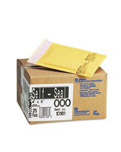 SEL10181 JIFFYLITE SELF-SEAL BUBBLE MAILER, #000, BARRIER BUBBLE LINING, SELF-ADHESIVE CLOSURE, 4 X 8, GOLDEN BROWN KRAFT, 25/CARTON