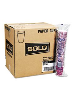 SCC412SIN SOLO PAPER HOT DRINK CUPS IN BISTRO DESIGN, 12 OZ, MAROON, 50/BAG, 20 BAGS/CARTON