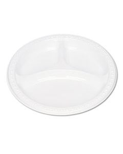TBL19644WH PLASTIC DINNERWARE, COMPARTMENT PLATES, 9" DIA, WHITE, 125/PACK