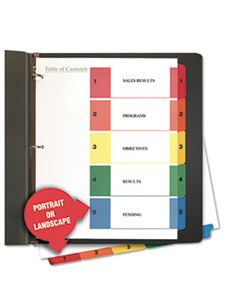 UNV24800 DELUXE TABLE OF CONTENTS DIVIDERS FOR PRINTERS, 5-TAB, 1 TO 5; TABLE OF CONTENTS, 11 X 8.5, WHITE, 6 SETS